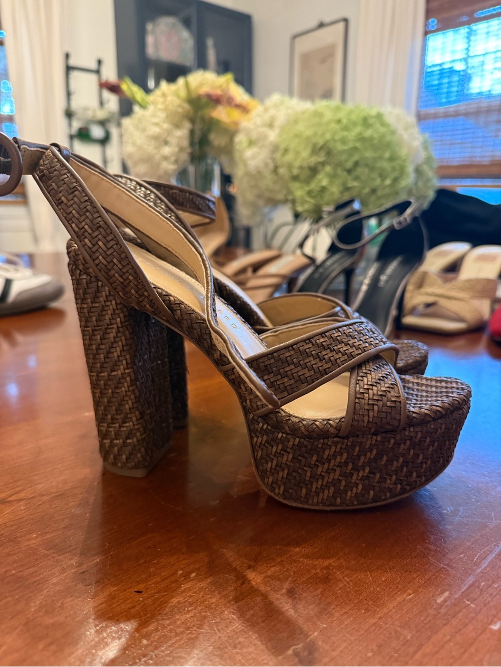 Veronica Beard Brown Woven Platform Sandals